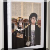 A17. Framed parody of American Gothic featuring MIchael Jackson. 42”h x 33”w 